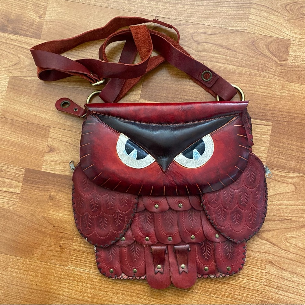 Vintage Leather Red Owl Bag